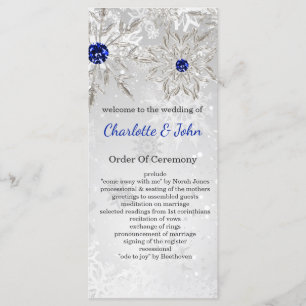 silver royal blue snowflakes winter wedding programme