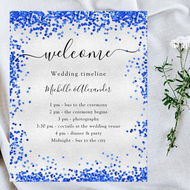 Silver royal blue wedding program timeline budget flyer (Creator Uploaded)