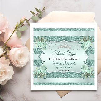 Silver Royal Green Quinceanera Birthday Napkin