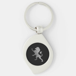 Silver Royal Lion on Black  Key Ring