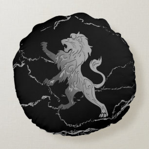 Silver Royal Lion Round Cushion