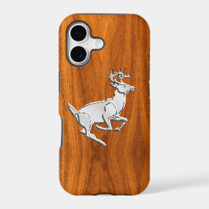 Silver Running Deer on Teak Decor