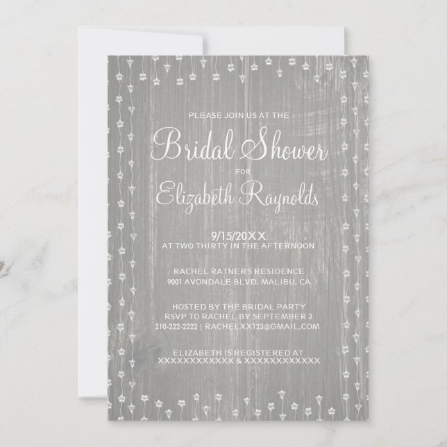 Silver Rustic Country Bridal Shower Invitations (Front)