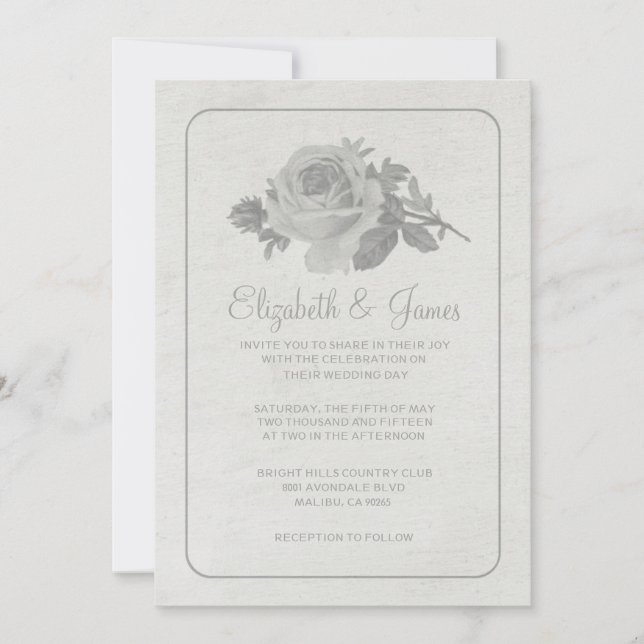 Silver Rustic Floral/Flower Wedding Invitations (Front)