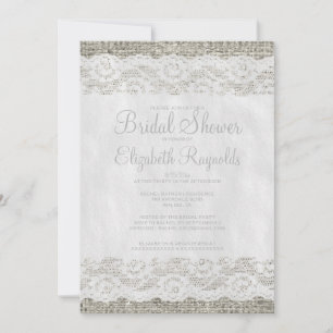 Silver Rustic Lace Bridal Shower Invitations
