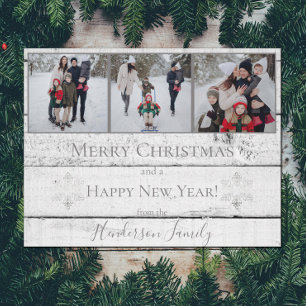 Silver Rustic Snowflakes Flat Holiday Photo Card
