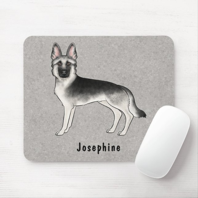 Silver Sable German Shepherd And Custom Name Mouse Pad (With Mouse)
