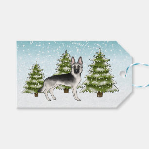 Silver Sable German Shepherd Blue Winter Christmas Gift Tags