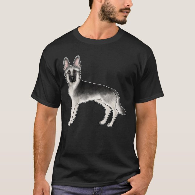 Silver Sable German Shepherd Cartoon Dog Drawing T-Shirt (Front)
