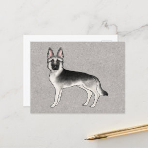 Silver Sable German Shepherd Cartoon GSD Dog Grey Postcard