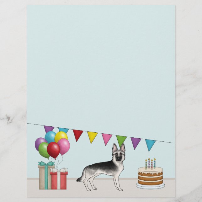 Silver Sable German Shepherd Colourful Birthday Custom Letterhead (Front)