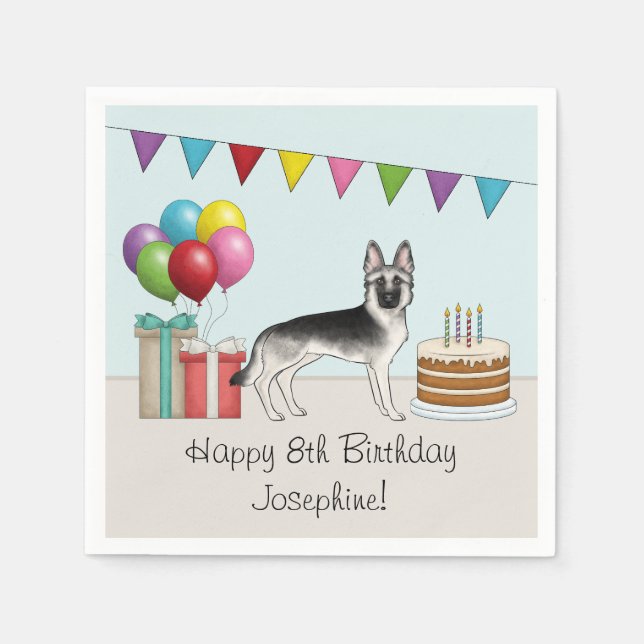 Silver Sable German Shepherd Colourful Birthday Napkin (Front)