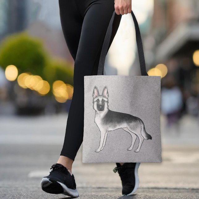 Silver Sable German Shepherd Cute Cartoon Dog Grey Tote Bag (Please note: This image is a digital mockup. The product may not be in scale.)