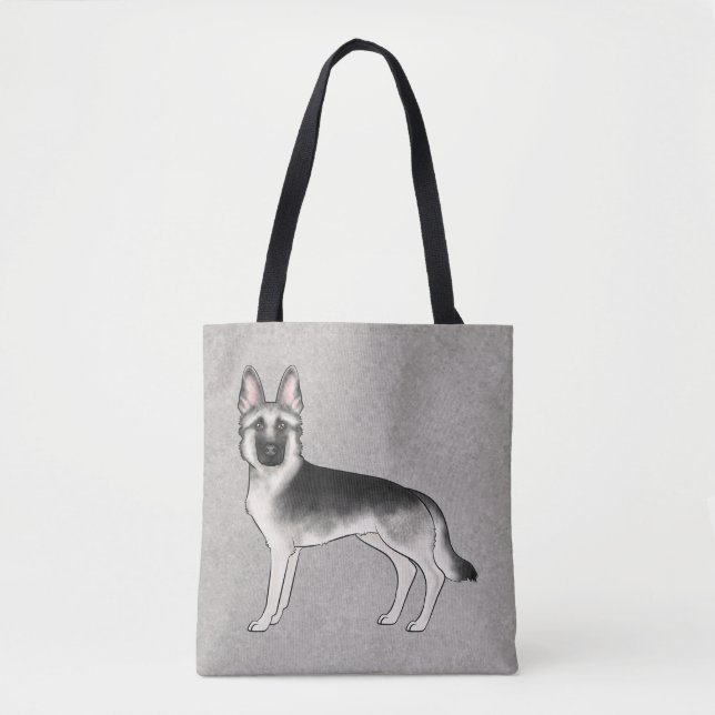 Silver Sable German Shepherd Cute Cartoon Dog Grey Tote Bag (Front)