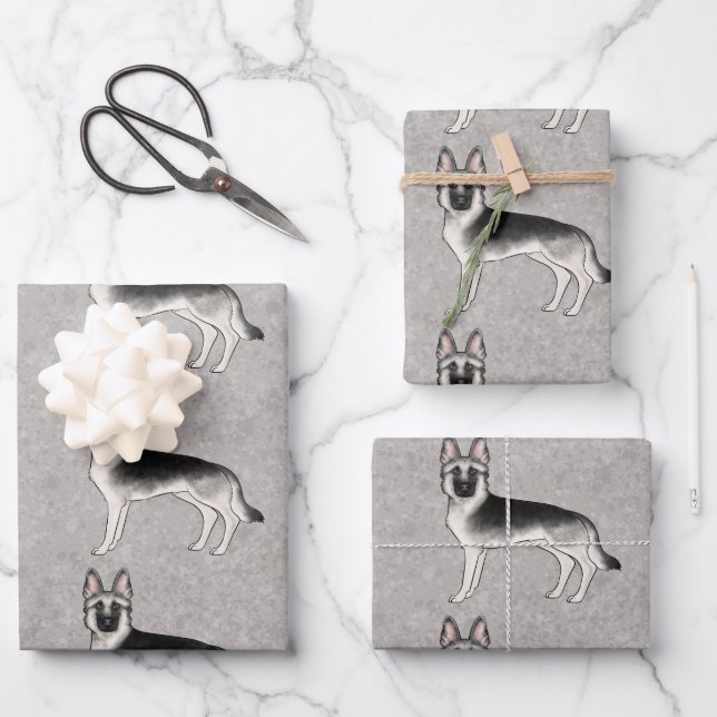 Silver Sable German Shepherd Cute Cartoon Dog Wrapping Paper Sheet (Front)