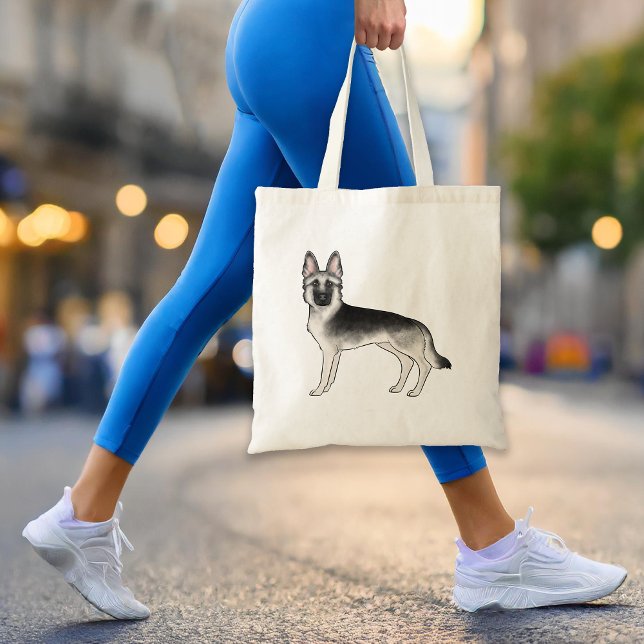 Silver Sable German Shepherd Cute Cartoon GSD Dog Tote Bag (Please note: This image is a digital mockup. The product may not be in scale.)