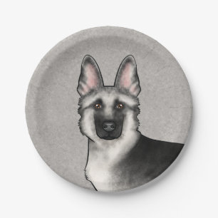 Silver Sable German Shepherd Cute Dog Head Paper Plate