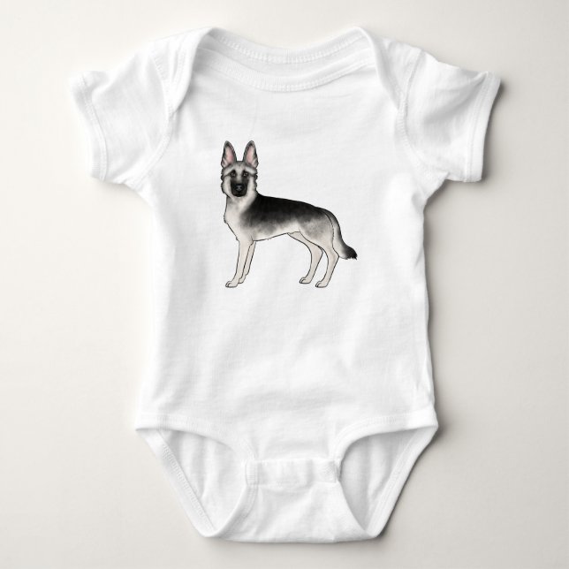 Silver Sable German Shepherd Cute GSD Dog Graphic Baby Bodysuit (Front)