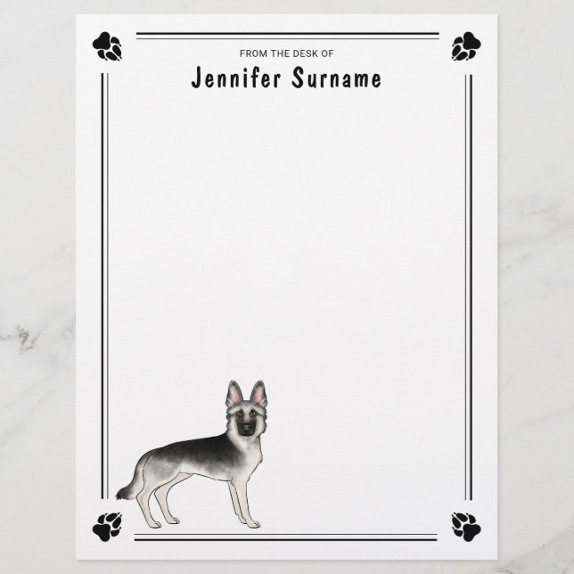 Silver Sable German Shepherd Dog And Custom Text Letterhead (Front)