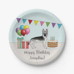 Silver Sable German Shepherd Dog Colourful Birthda Paper Plate