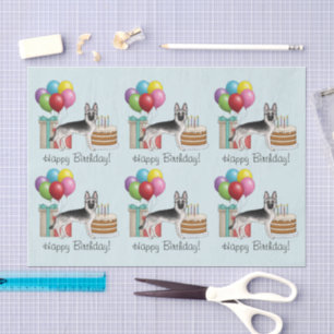 Silver Sable German Shepherd Dog Colourful Birthda Tissue Paper