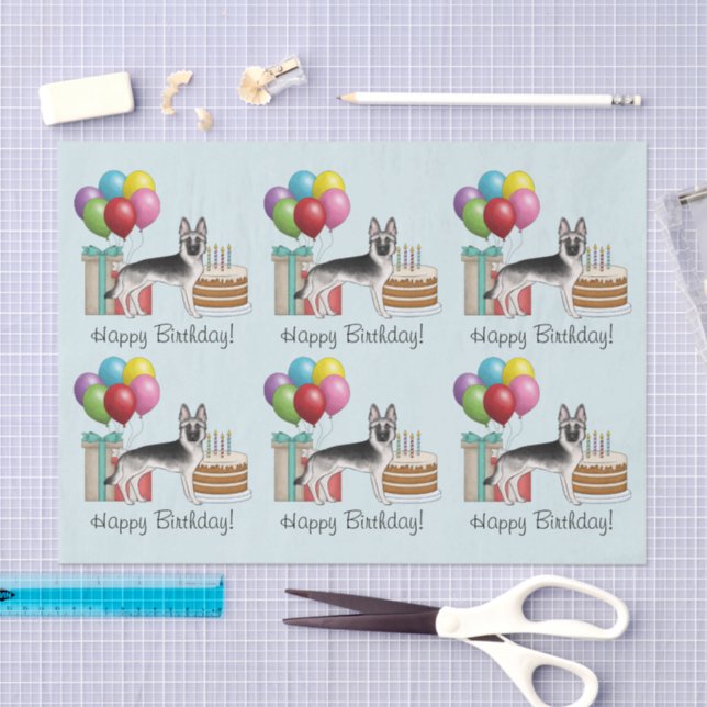 Silver Sable German Shepherd Dog Colourful Birthda Tissue Paper (Craft)