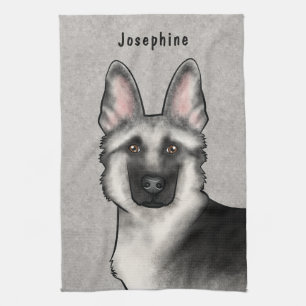 Silver Sable German Shepherd Dog Head And Name Tea Towel