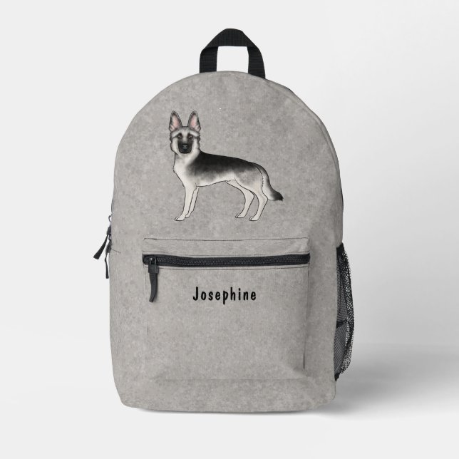 Silver Sable German Shepherd Dog With Custom Text Printed Backpack (Front)