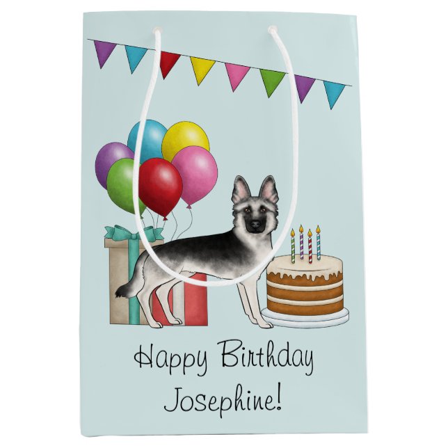 Silver Sable German Shepherd GSD Colourful Birthda Medium Gift Bag (Front)