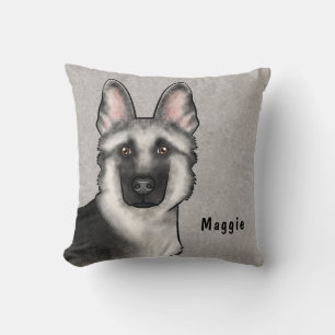 Silver Sable German Shepherd Head And Custom Name Cushion