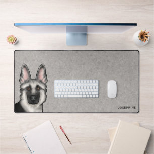 Silver Sable German Shepherd Head And Custom Name Desk Mat