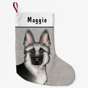 Silver Sable German Shepherd Head And Custom Name Small Christmas Stocking