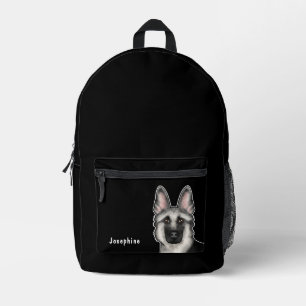 Silver Sable German Shepherd Head And Name Black Printed Backpack