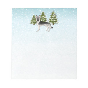 Silver Sable German Shepherd Snowy Winter Forest Notepad