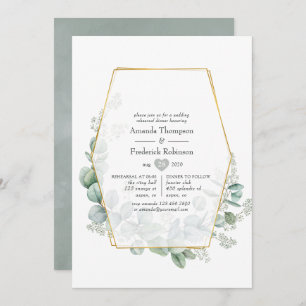 Silver Sage Eucalyptus Geometric Rehearsal Dinner Invitation