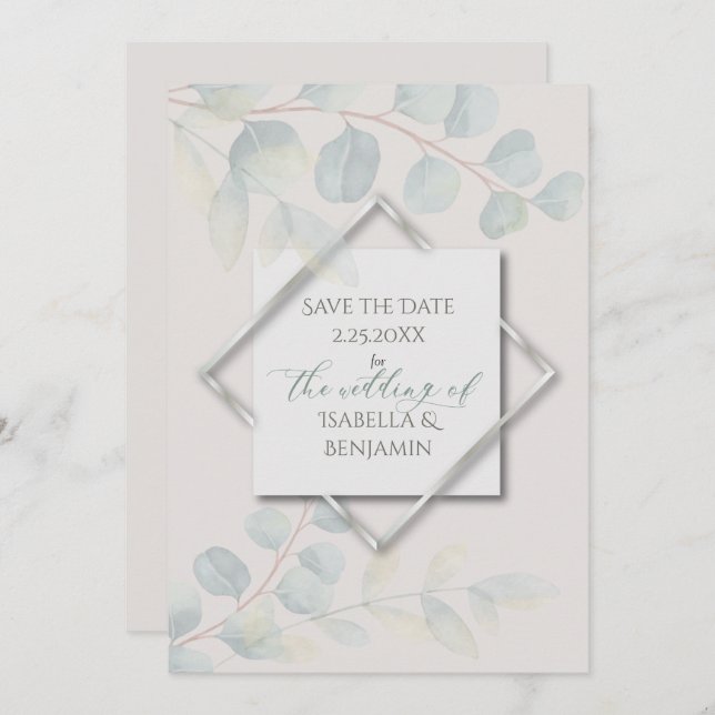 Silver Sage  Eucalyptus Save the Date Invitation (Front/Back)