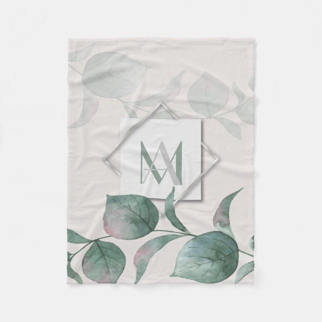 Silver Sage Eucalyptus Wedding Fleece Blanket (Front)