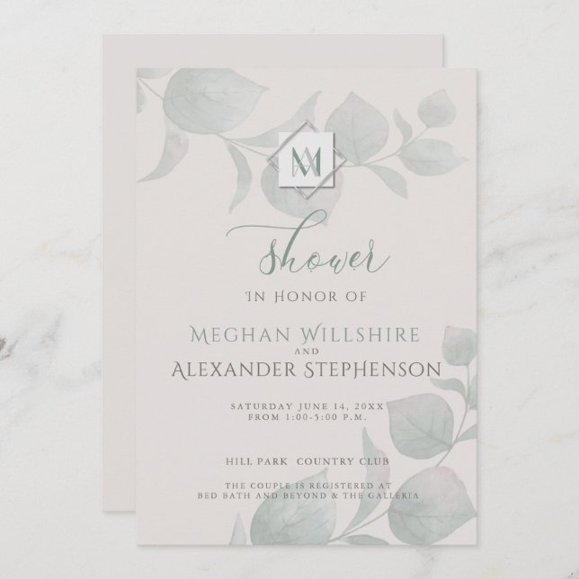 Silver Sage  Eucalyptus  Wedding Shower Invitation (Front/Back)