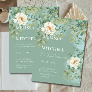 Silver Sage Eucalyptus White Flower Wedding Invitation