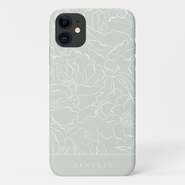 Silver Sage Floral Pattern Personalised Case-Mate iPhone Case (Back)