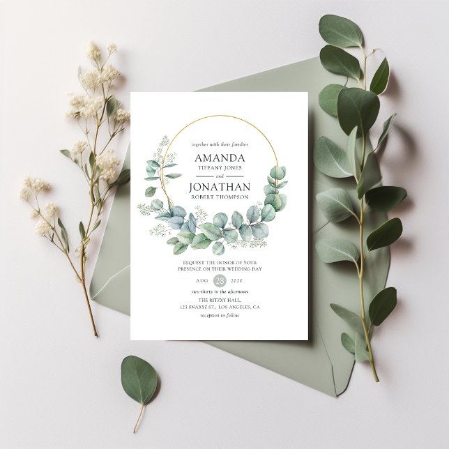 Silver Sage Geometric Eucalyptus Wedding Invitation (Creator Uploaded)