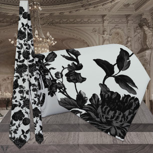 Silver Sage Green & Black Floral Wedding Tie
