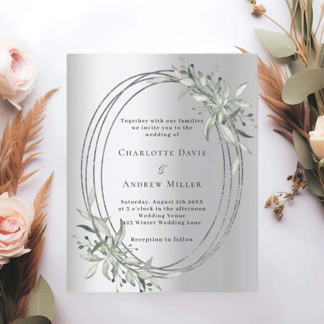 Silver sage green greenery wedding invitation (Creator Uploaded)