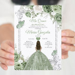 Silver Sage Green Mis Quince 15 Anos Butterfly Invitation<br><div class="desc">Quinceañera Sage Green Silver Crown Glitter Invitation
Mis Quince 15 Anos,  16th Birthday Butterfly.</div>