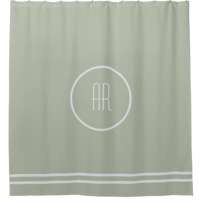 silver sage green monogram shower curtain (Front)