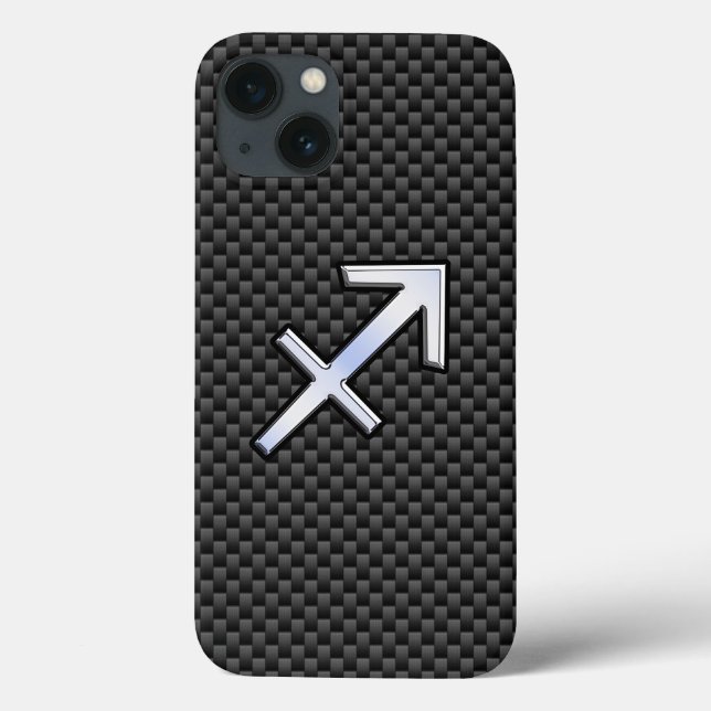 Silver Sagittarius Zodiac Sign Carbon Fibre Print Case-Mate iPhone Case (Back)