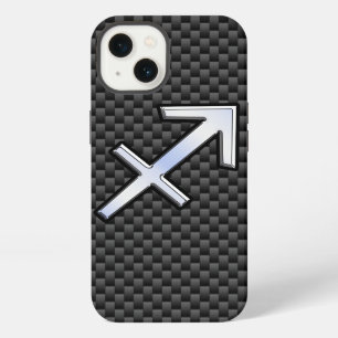 Silver Sagittarius Zodiac Sign Carbon Fibre Print iPhone 13 Case