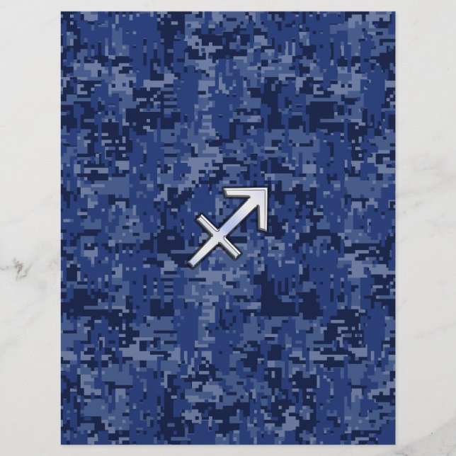 Silver Sagittarius Zodiac Sign Navy Digital Camo (Front)