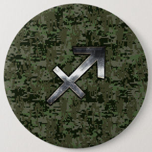 Silver Sagittarius Zodiac Woodland Digital Camo 6 Cm Round Badge