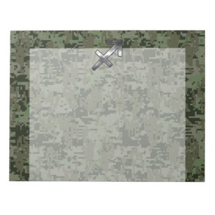 Silver Sagittarius Zodiac Woodland Digital Camo Notepad